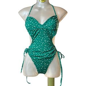 Frankie’s Bikinis Green Floral Cutout One Piece